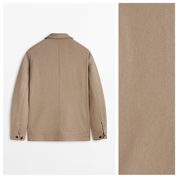 NWT. Massimo Dutti Beige Plain Wool Blend Overshirt. Size M. - Picture 4 of 13